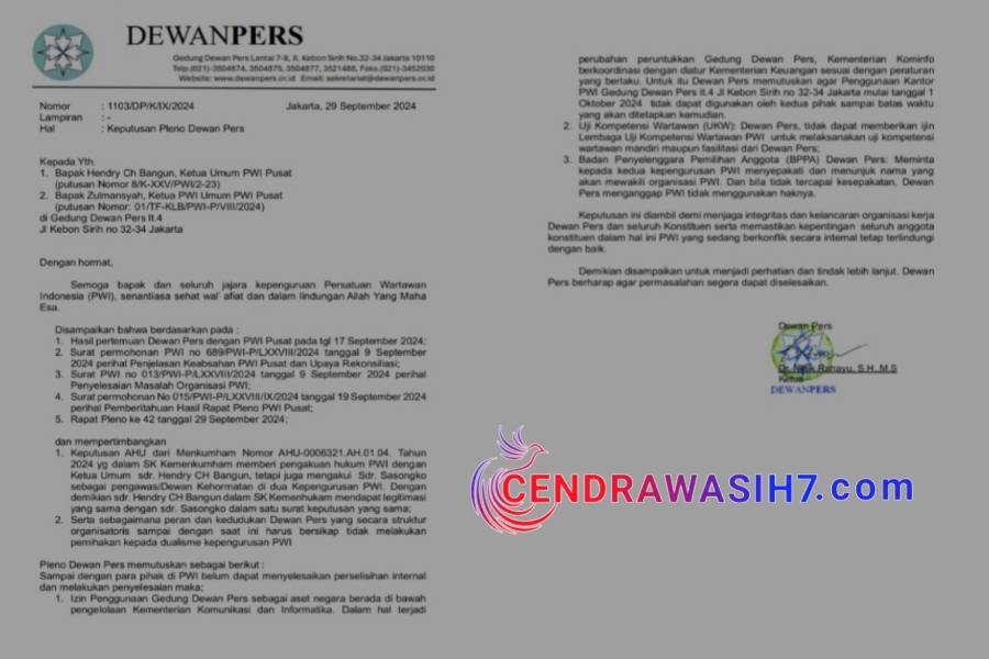 PWI Resmi Diusir dari Gedung DewPWI an Pers dan Tidak Diberi Izin UKW