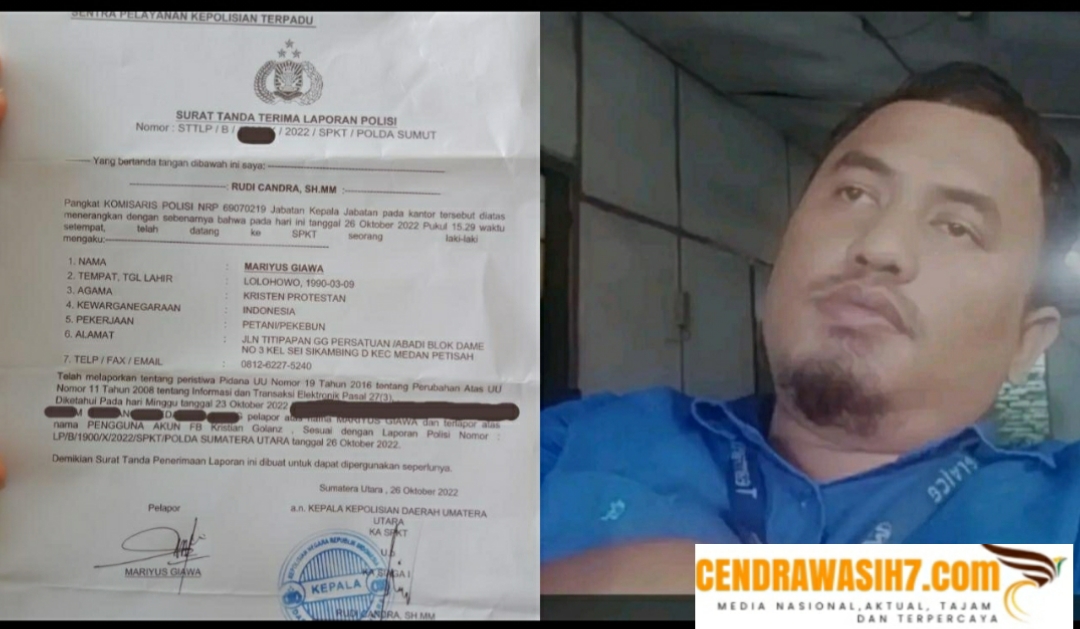 Kristian Bill Klinton Dilaporkan Ke Polda Sumut Karena Diduga Melanggar UU ITE Dengan Mencemarkan Nama Baik MG Melalui Akun FB Kristian Golanze