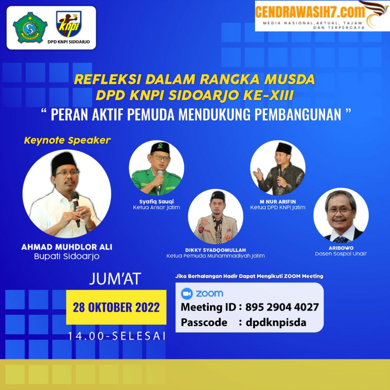 Gus Muhdlor Jadi Keynote Speaker Diacara Musda DPD KNPI Sidoarjo ke-XIII yang Digelar 28 Oktober di Pendopo Delta Wibawa