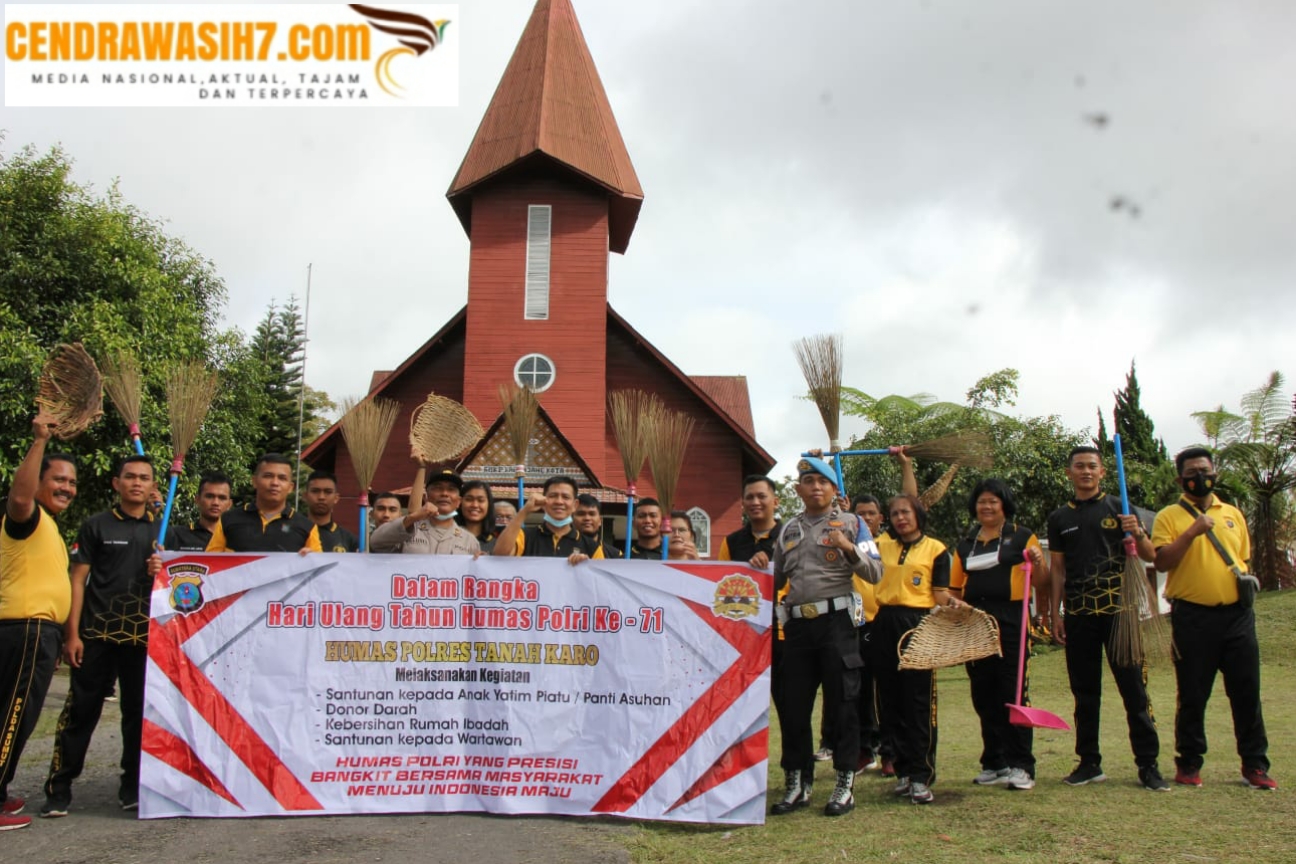Sambut HUT Humas Polri ke 71, Polres Karo Laksanakan Kebersihan Rumah Ibadah.