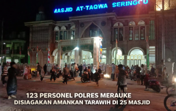 123 Personel Polres Merauke Disiagakan Amankan Tarawih di 25 Masjid  ‎