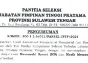 3 Besar Calon Kepala Dinas Sulteng Diumumkan, Muncul Sorotan Soal Penilaian