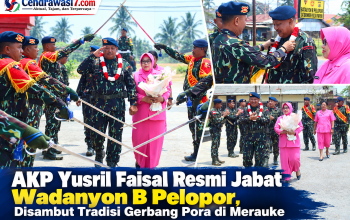 AKP Yusril Faisal Resmi Jabat Wadanyon B Pelopor, Disambut Tradisi Gerbang Pora di Merauke