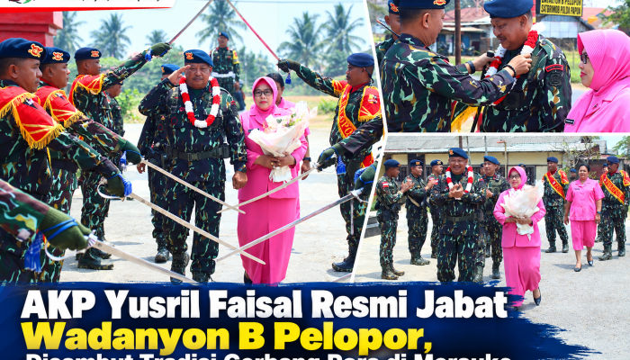 AKP Yusril Faisal Resmi Jabat Wadanyon B Pelopor, Disambut Tradisi Gerbang Pora di Merauke