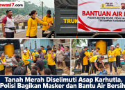 Tanah Merah Diselimuti Asap Karhutla, Polisi Bagikan Masker dan Bantu Air Bersih